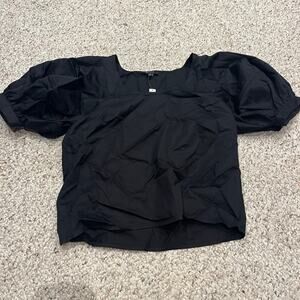 NWT Madewell Relaxed Scoop Neck Short Sleeve Top Sz XS Puff Sleeve Black Preppy